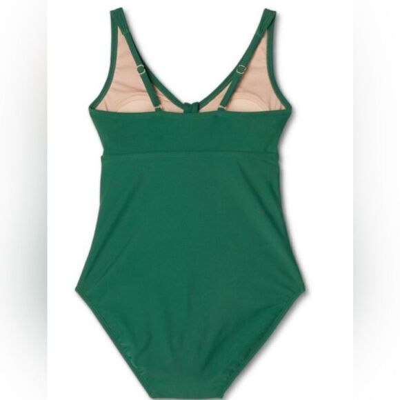 NWT Kona Sol Women’s Green One Piece Swimsuit Ruched Tie Front - Size S - Picture 7 of 9